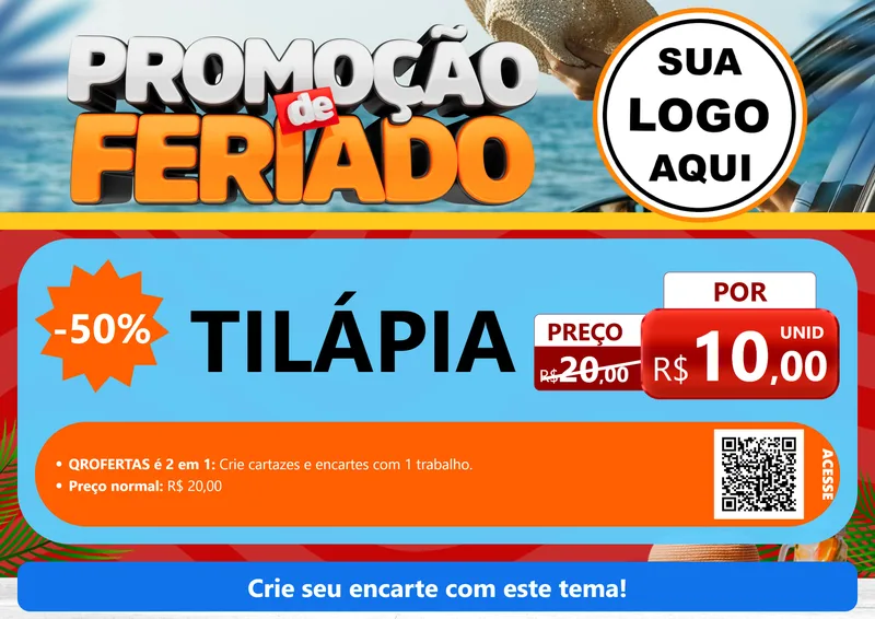Modelo de Cartaz para Cartaz A4 Horizontal com o tema Promoção de Feriado para Peixaria