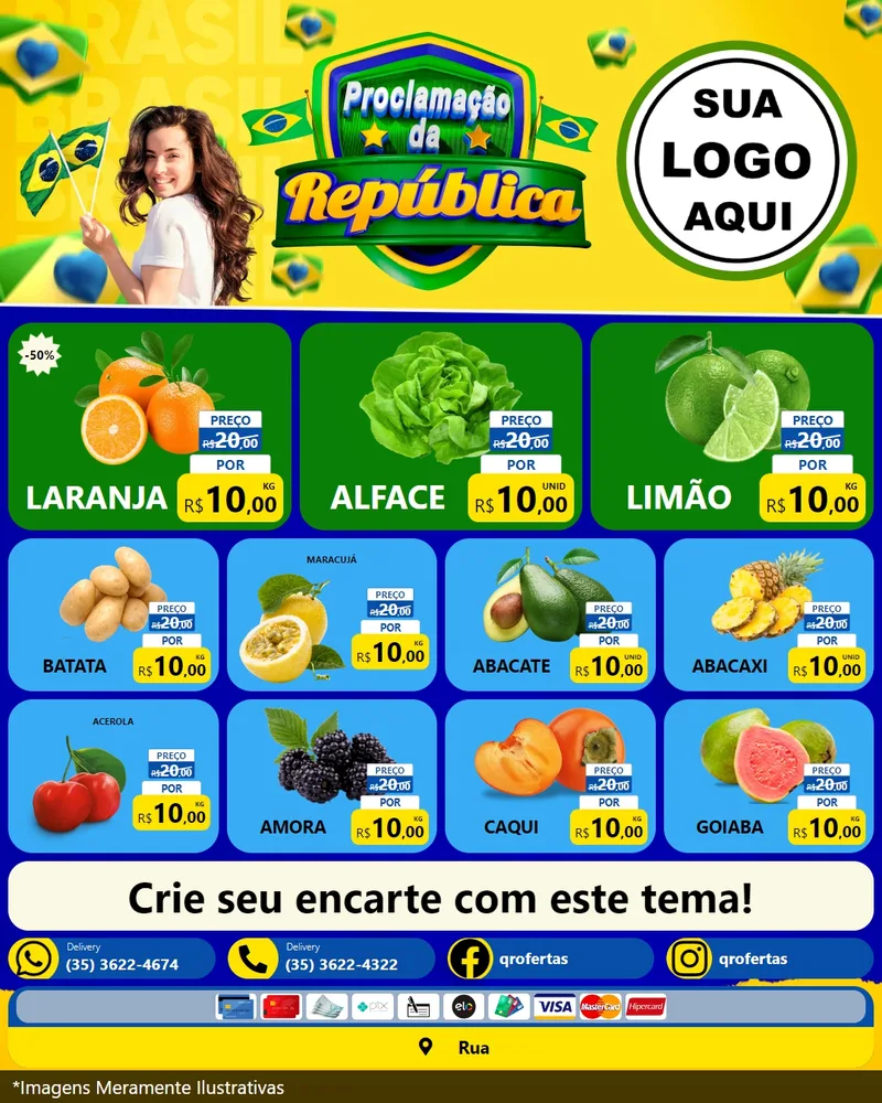 Modelo de Rede Social para Feed Instagram com o tema Proclamação da República para Hortifrúti