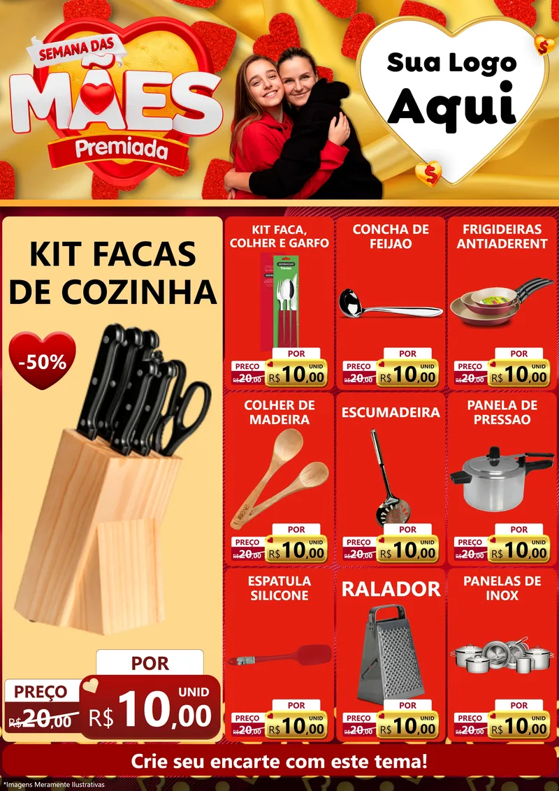 Modelo de Encarte para Encarte A4 Vertical com o tema Semana das Mães Premiada para Utilidades Domésticas
