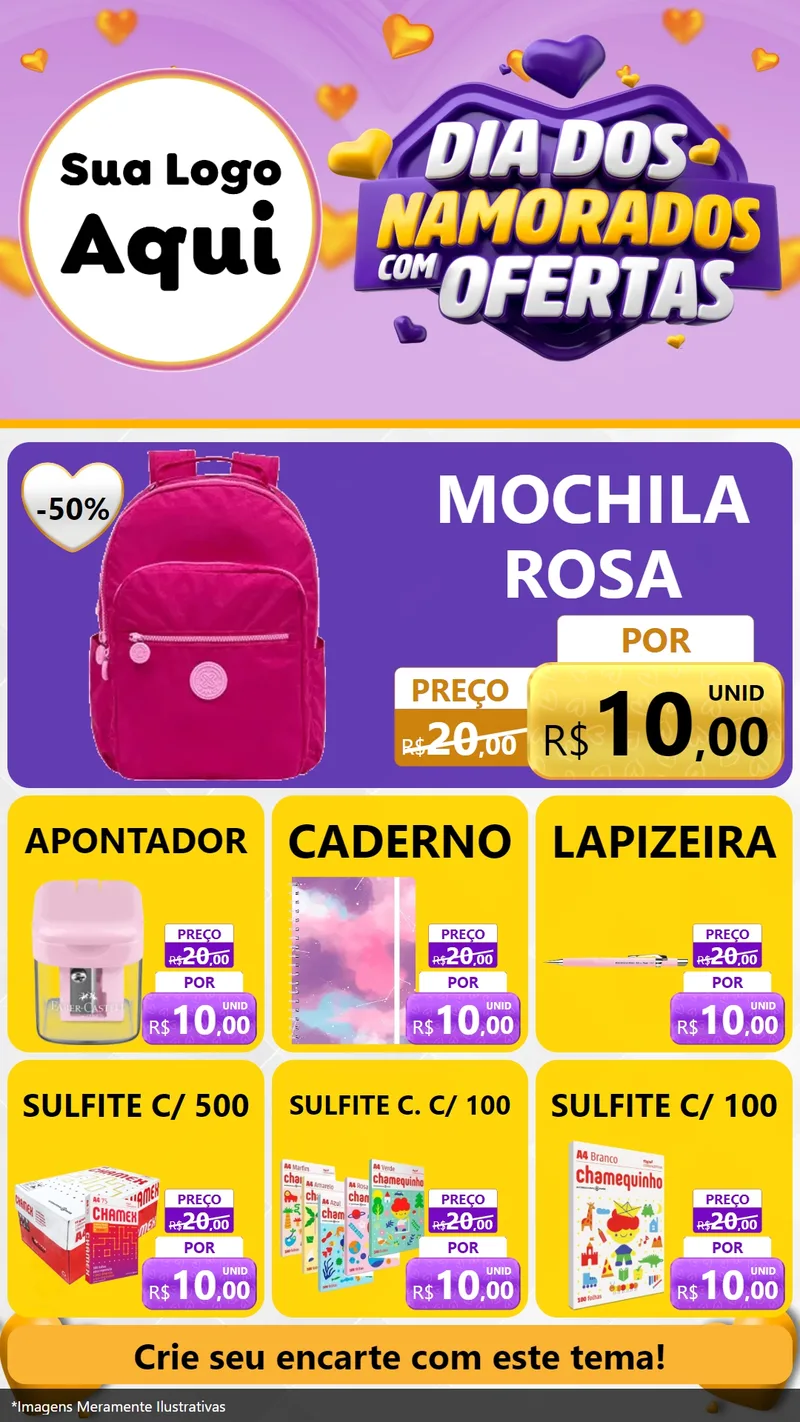 Modelo de Rede Social para Stories com o tema Dia Dos Namorados Com Ofertas para Papelaria