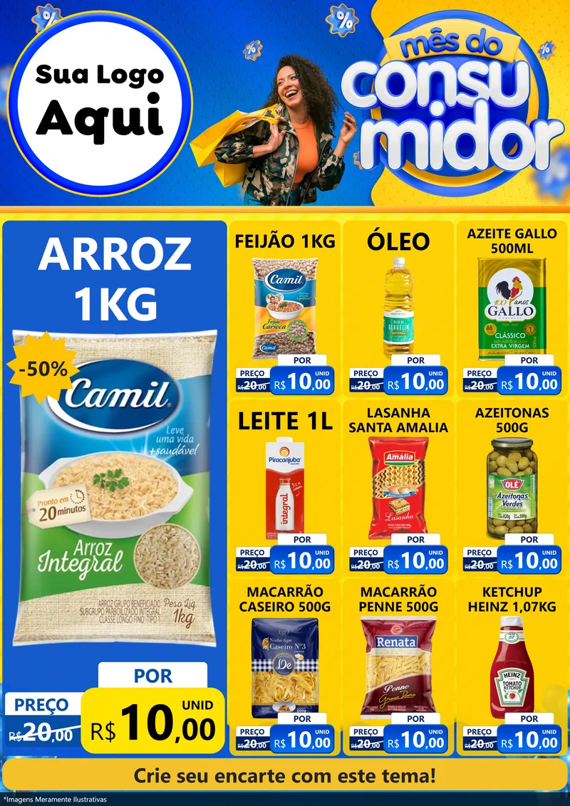 Modelo de Encarte para Encarte A4 Vertical com o tema Mês do Consumidor para Supermercado