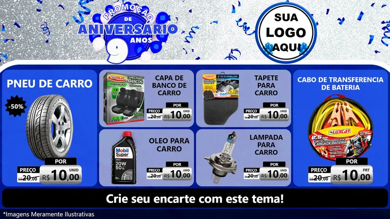 Modelo de TV para TV Horizontal com o tema Promoção de Aniversário - 9 Anos para Auto peças