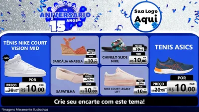 Modelo de TV para TV Horizontal com o tema Promoção de Aniversário - 15 Anos para Calçados