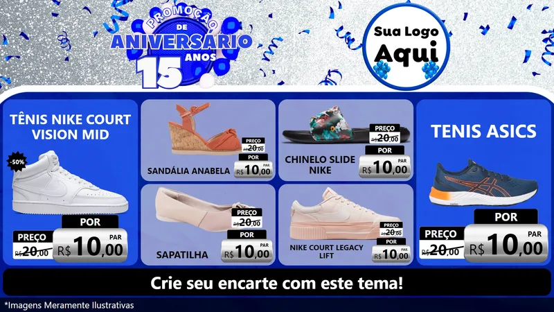 Modelo de TV para TV Horizontal com o tema Promoção de Aniversário - 15 Anos para Calçados