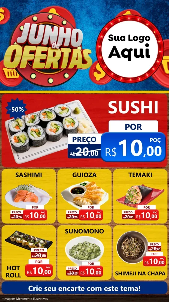 Modelo de Rede Social para Stories com o tema Junho de Ofertas para Comida japonesa
