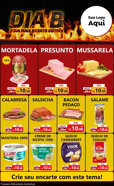 Modelo de Encarte para Encarte Grande com o tema Dia B para Frios e Laticínios