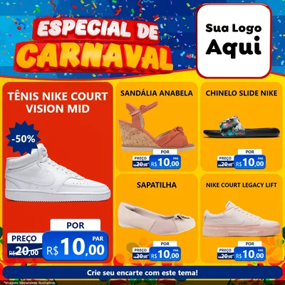 Modelo de Rede Social para Feed Facebook com o tema Especial de Carnaval para Calçados