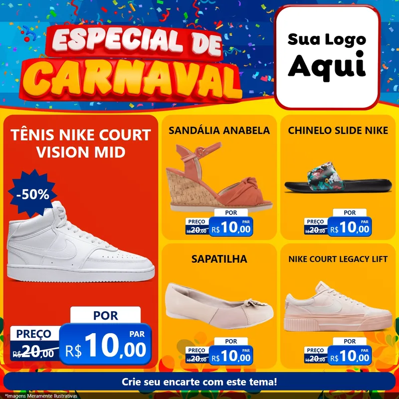 Modelo de Rede Social para Feed Facebook com o tema Especial de Carnaval para Calçados