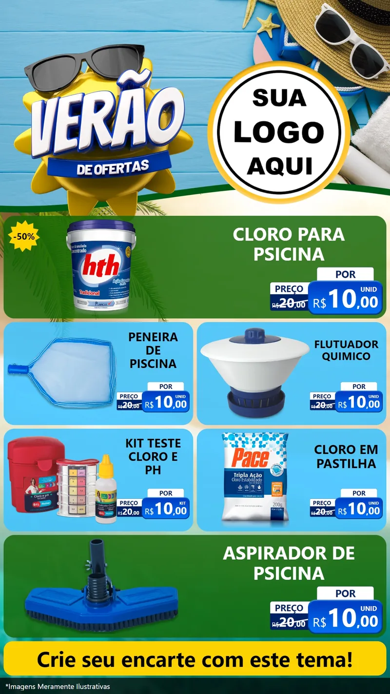 Modelo de TV para TV Vertical com o tema Verão de Ofertas para Produtos para Piscina