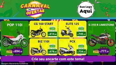 Modelo de TV para TV Horizontal com o tema Carnaval de Ofertas para Concessionaria de Motos