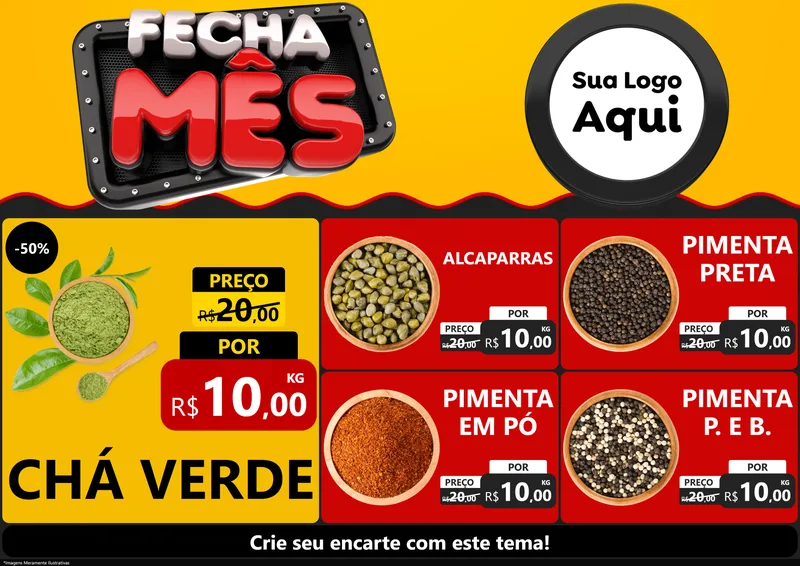 Modelo de Encarte para Encarte A4 Horizontal com o tema Fecha Mês para Produtos Naturais