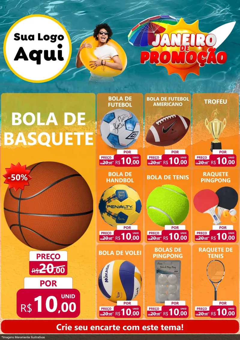 Modelo de Encarte para Encarte A4 Vertical com o tema Janeiro de Promoção para Artigos Esportivos