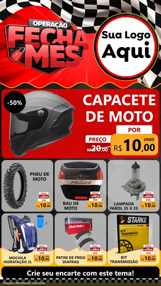 Modelo de Rede Social para Stories com o tema Operação Fecha Mês - Auto Moto para Moto peças