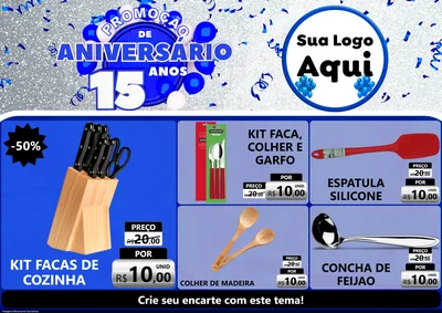 Modelo de Encarte para Encarte A4 Horizontal com o tema Promoção de Aniversário - 15 Anos para Utilidades Domésticas