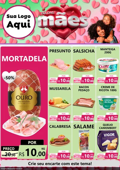 Modelo de Encarte para Encarte A4 Vertical com o tema Dia das Mães para Frios e Laticínios