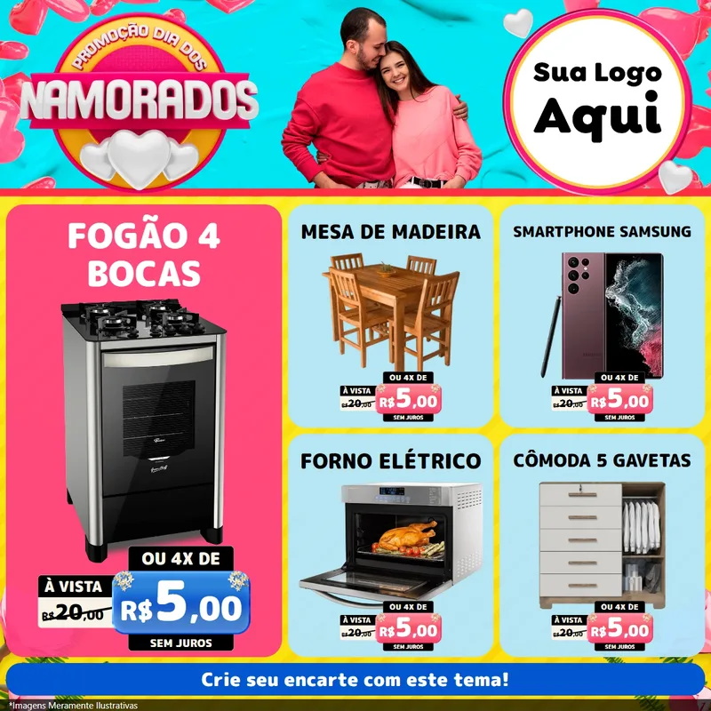 Modelo de Rede Social para Feed Facebook com o tema Promoção Dia dos Namorados para Móveis e Eletro