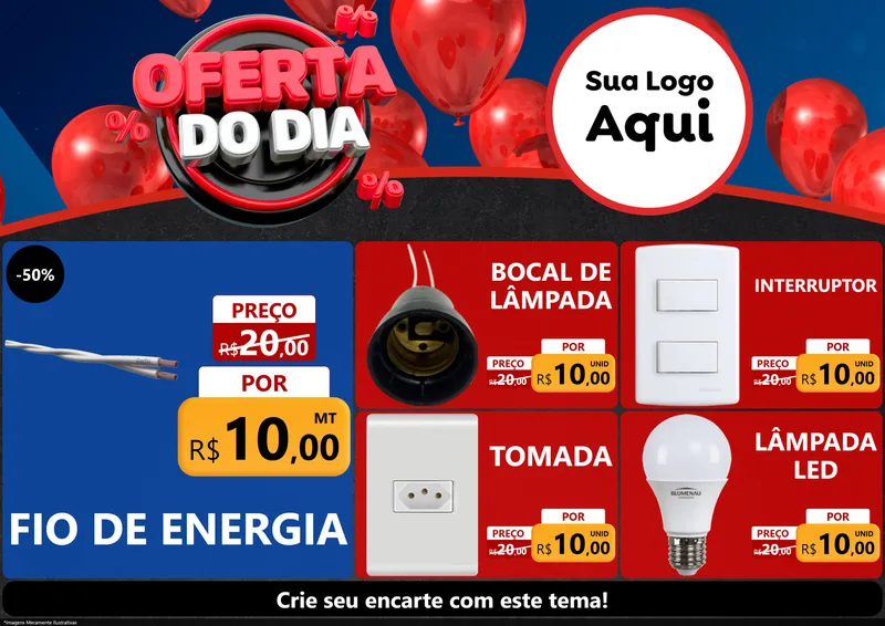 Modelo de Encarte para Encarte A4 Horizontal com o tema Oferta do Dia para Materiais Elétricos
