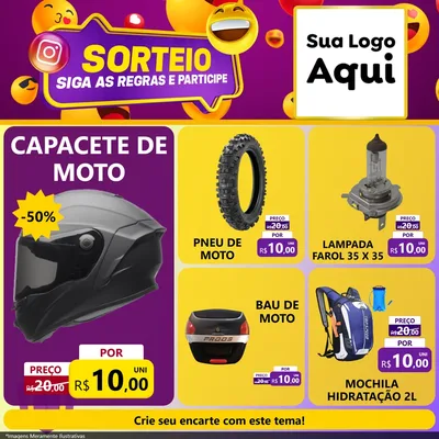 Modelo de Rede Social para Feed Facebook com o tema Sorteio para Moto peças