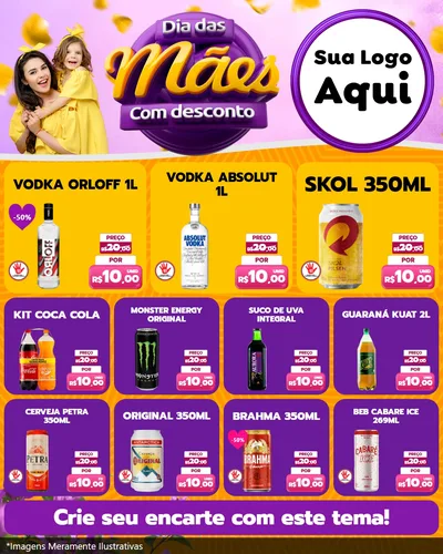 Modelo de Rede Social para Feed Instagram com o tema Dia das Mães com Desconto para Distribuidora de bebidas
