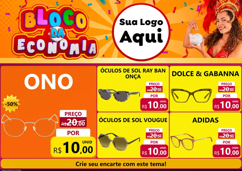 Modelo de Encarte para Encarte A4 Horizontal com o tema Bloco da Economia para Óticas