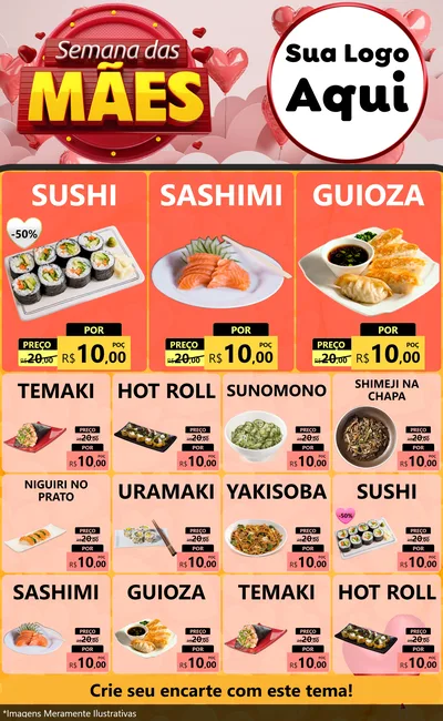Modelo de Encarte para Encarte Grande com o tema Semana das Mães para Comida japonesa