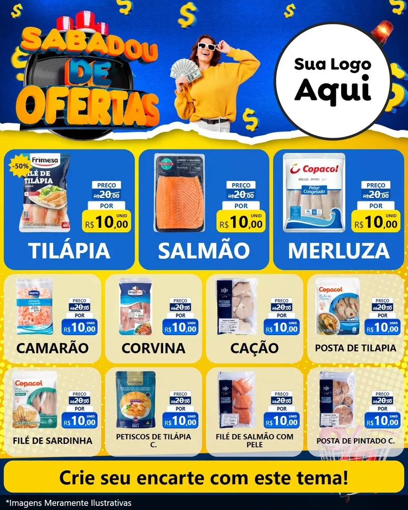 Modelo de Rede Social para Feed Instagram com o tema Sabadou de Ofertas para Peixaria