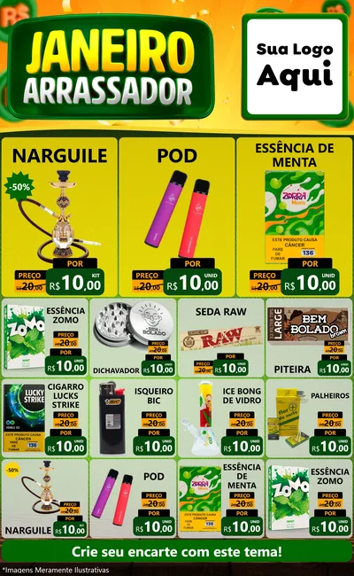 Modelo de Encarte para Encarte Grande com o tema Janeiro Arrasador para Tabacaria