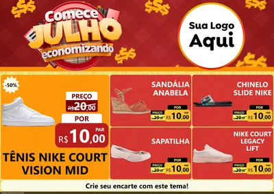 Modelo de Encarte para Encarte A4 Horizontal com o tema Comece Julho Economizando para Calçados