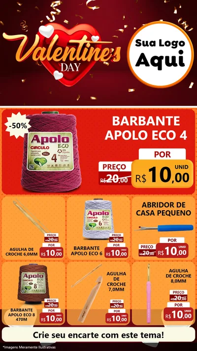 Modelo de Rede Social para Stories com o tema Valentine's Day para Armarinho e Aviamentos