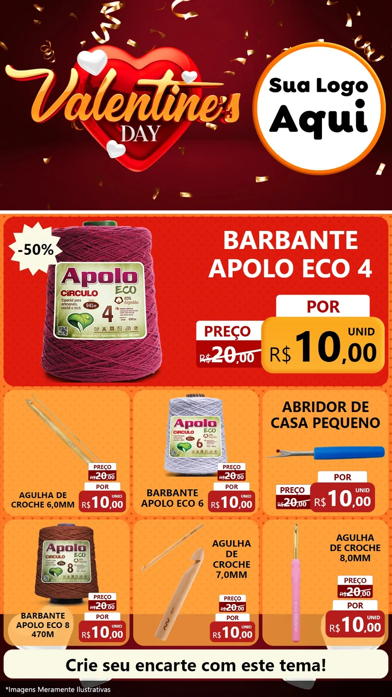 Modelo de Rede Social para Stories com o tema Valentine's Day para Armarinho e Aviamentos