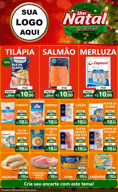 Modelo de Encarte para Encarte Grande com o tema Um Natal de Ofertas para Peixaria