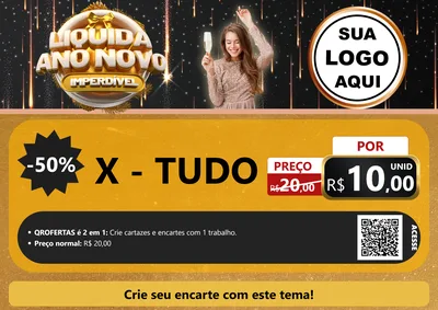 Modelo de Cartaz para Cartaz A4 Horizontal com o tema Liquida Ano Novo Imperdível para Hamburgueria