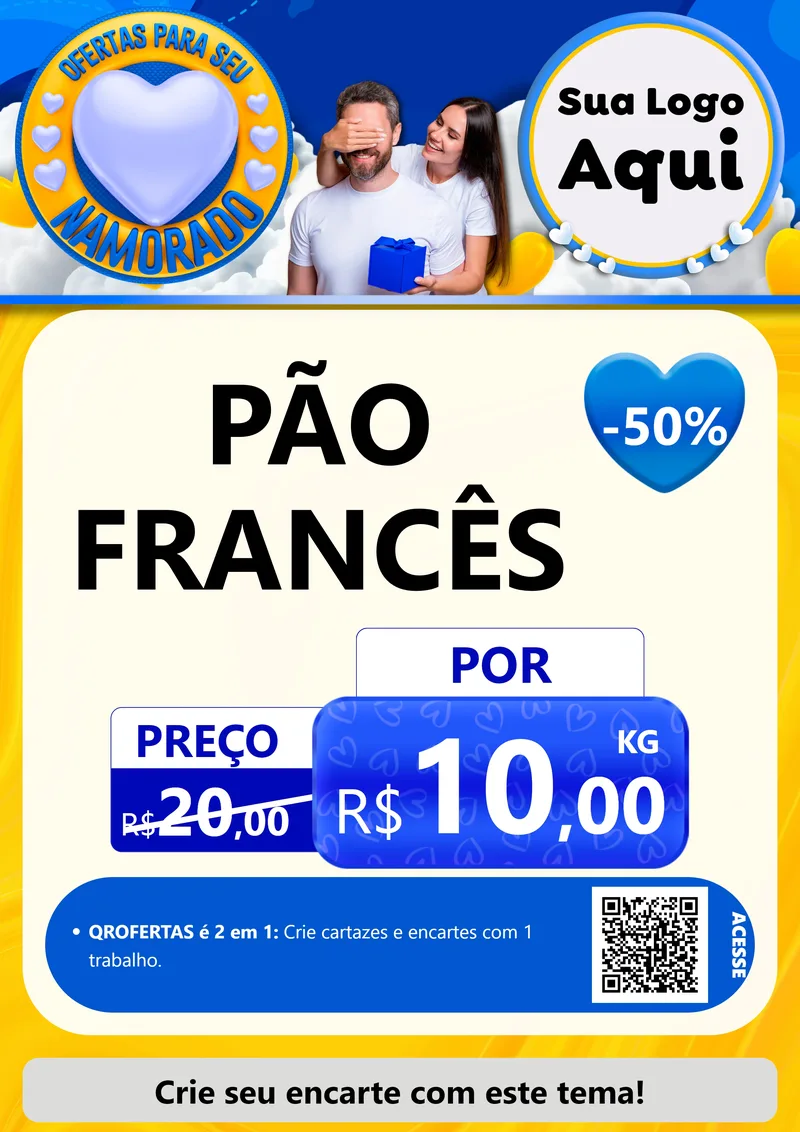 Modelo de Cartaz para Cartaz A4 Vertical com o tema Ofertas Para Seu Namorado para Padaria