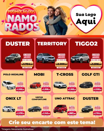 Modelo de Rede Social para Feed Instagram com o tema Promoção dos Namorados para Concessionaria de Carros