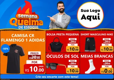 Modelo de Encarte para Encarte A4 Horizontal com o tema Semana Queima de Estoque para Roupas e acessórios