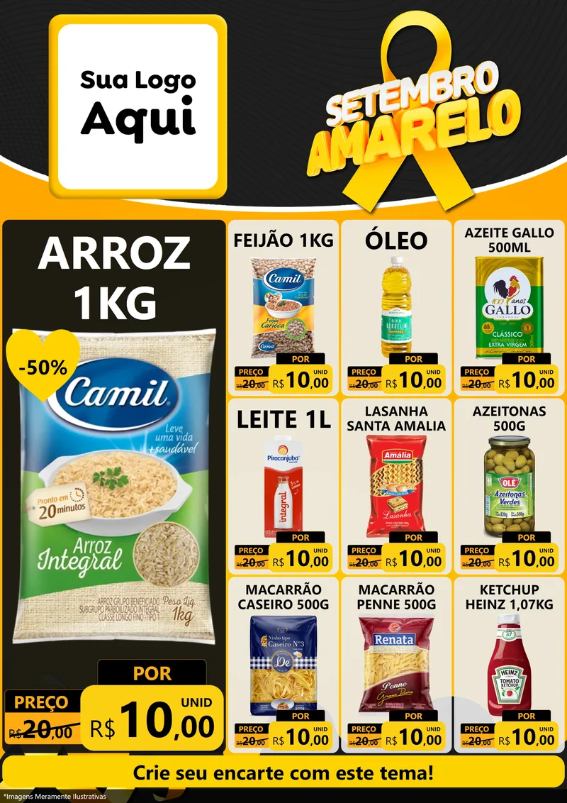 Modelo de Encarte para Encarte A4 Vertical com o tema Setembro Amarelo para Supermercado