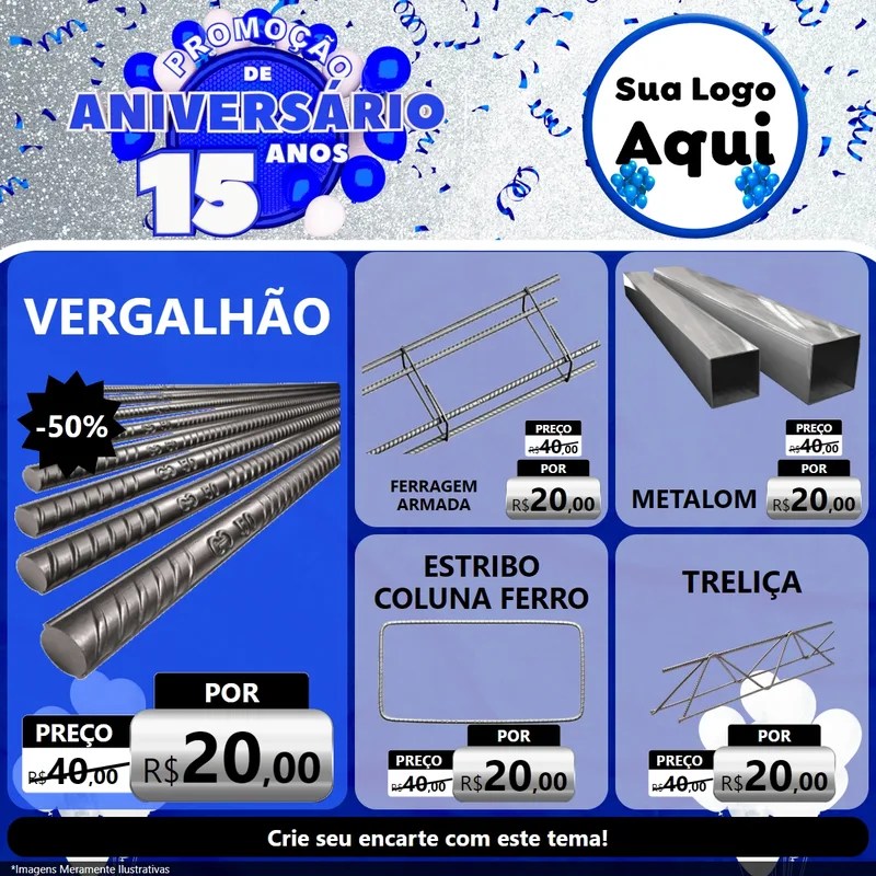 Modelo de Rede Social para Feed Facebook com o tema Promoção de Aniversário - 15 Anos para Ferragens