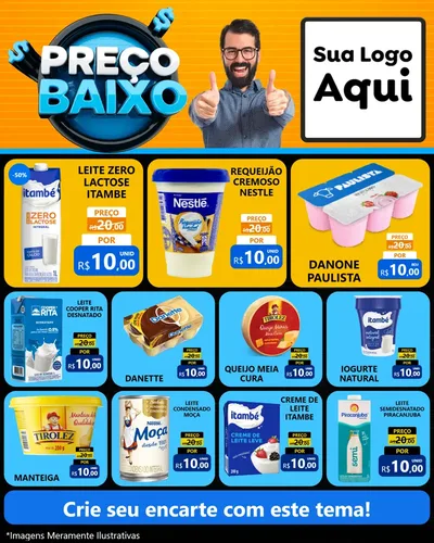 Modelo de Rede Social para Feed Instagram com o tema Preço Baixo para Frios e Laticínios
