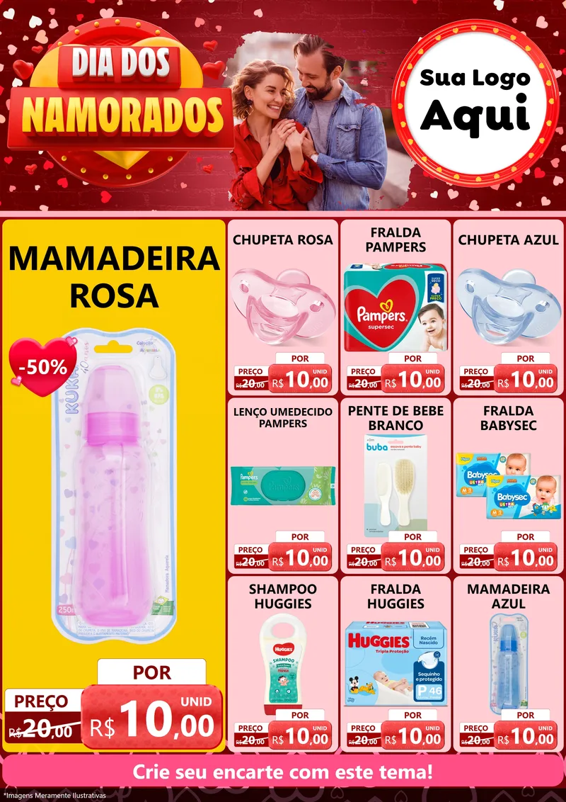 Modelo de Encarte para Encarte A4 Vertical com o tema Dia Dos Namorados para Bebês
