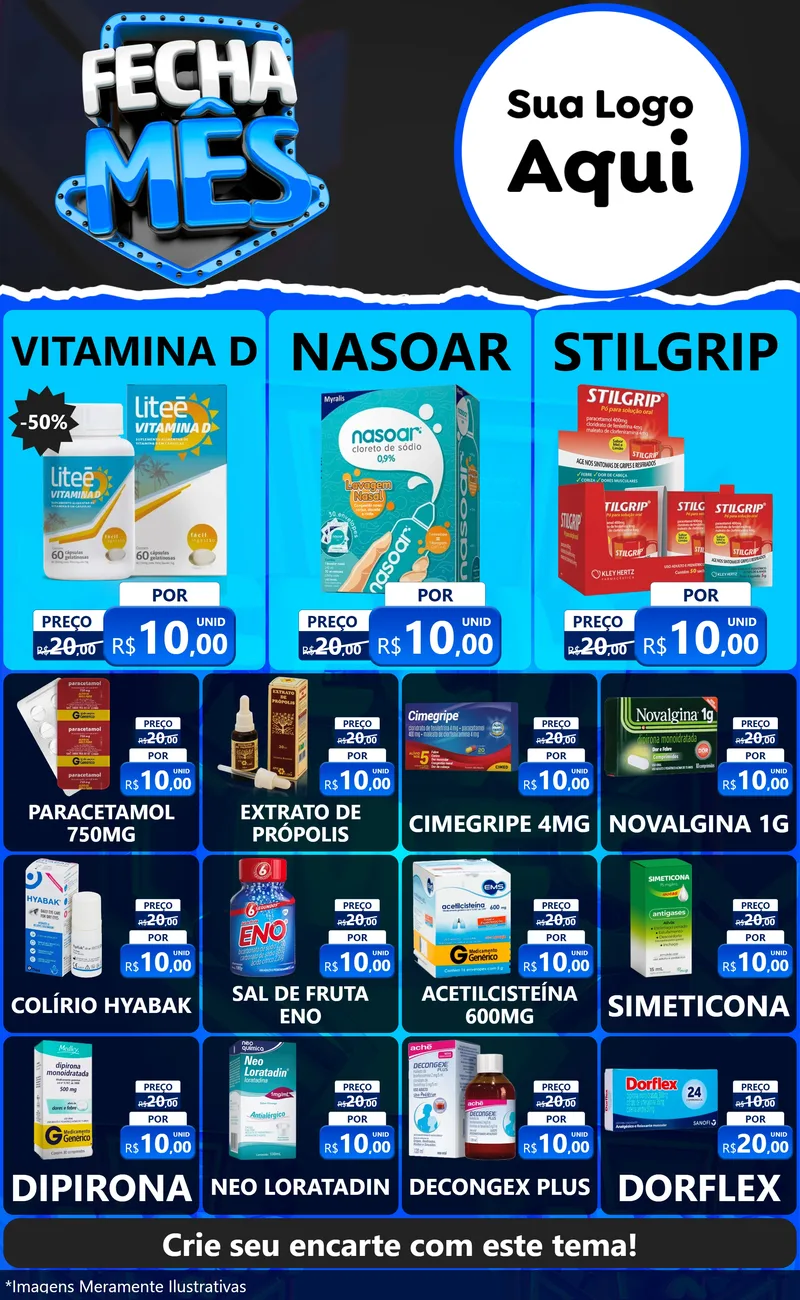 Modelo de Encarte para Encarte Grande com o tema Fecha Mês para Farmácia
