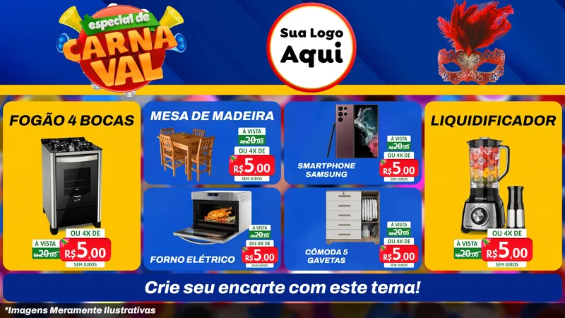 Modelo de TV para TV Horizontal com o tema Especial de Carnaval para Móveis e Eletro