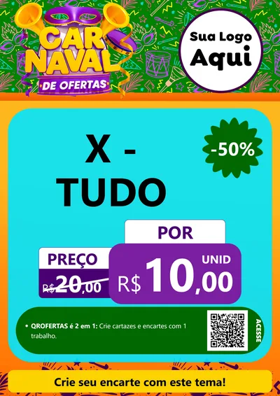 Modelo de Cartaz para Cartaz A4 Vertical com o tema Carnaval de Ofertas para Hamburgueria