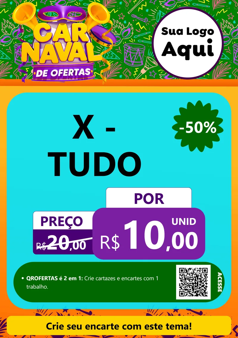 Modelo de Cartaz para Cartaz A4 Vertical com o tema Carnaval de Ofertas para Hamburgueria