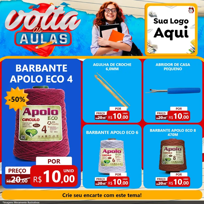 Modelo de Rede Social para Feed Facebook com o tema Volta às Aulas para Armarinho e Aviamentos