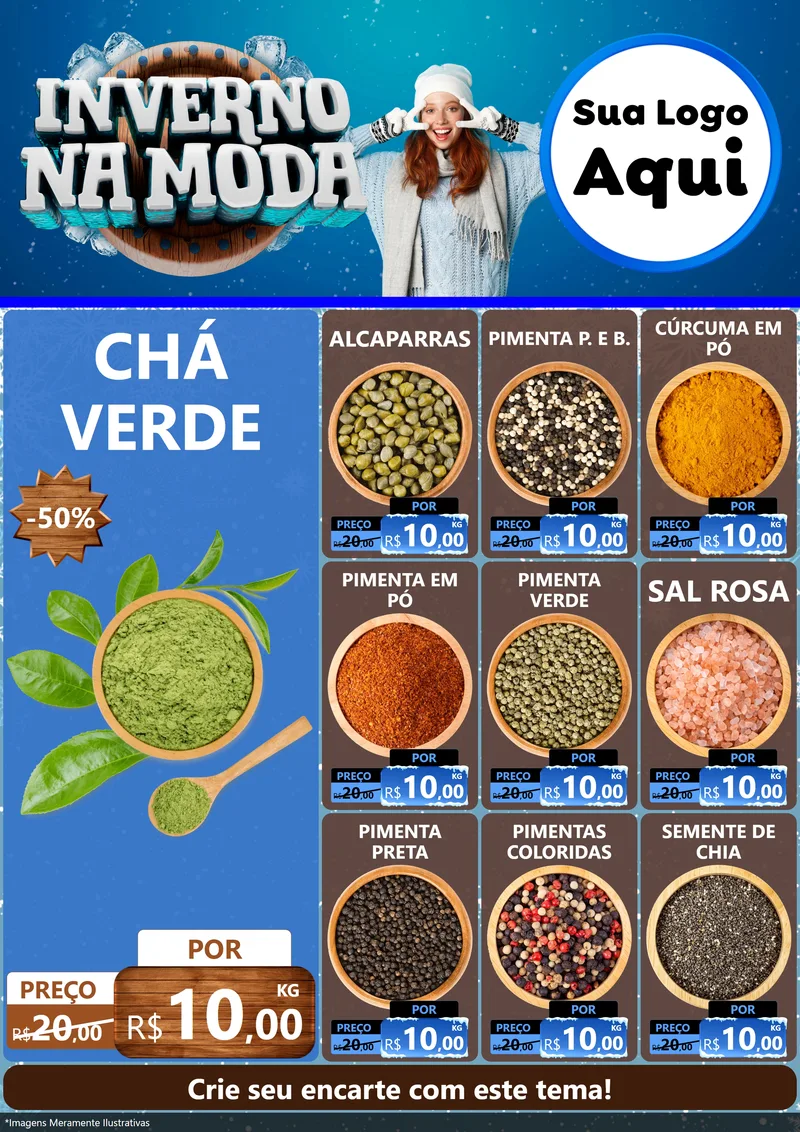 Modelo de Encarte para Encarte A4 Vertical com o tema Inverno na Moda para Produtos Naturais