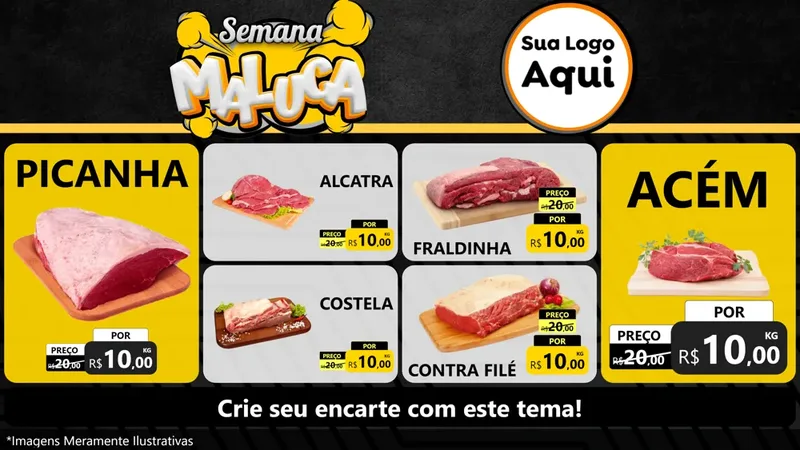 Modelo de TV para TV Horizontal com o tema Semana Maluca para Açougue