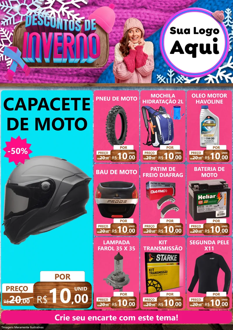 Modelo de Encarte para Encarte A4 Vertical com o tema Descontos de Inverno para Moto peças