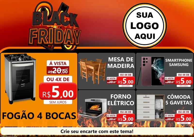 Modelo de Encarte para Encarte A4 Horizontal com o tema Black Friday para Móveis e Eletro