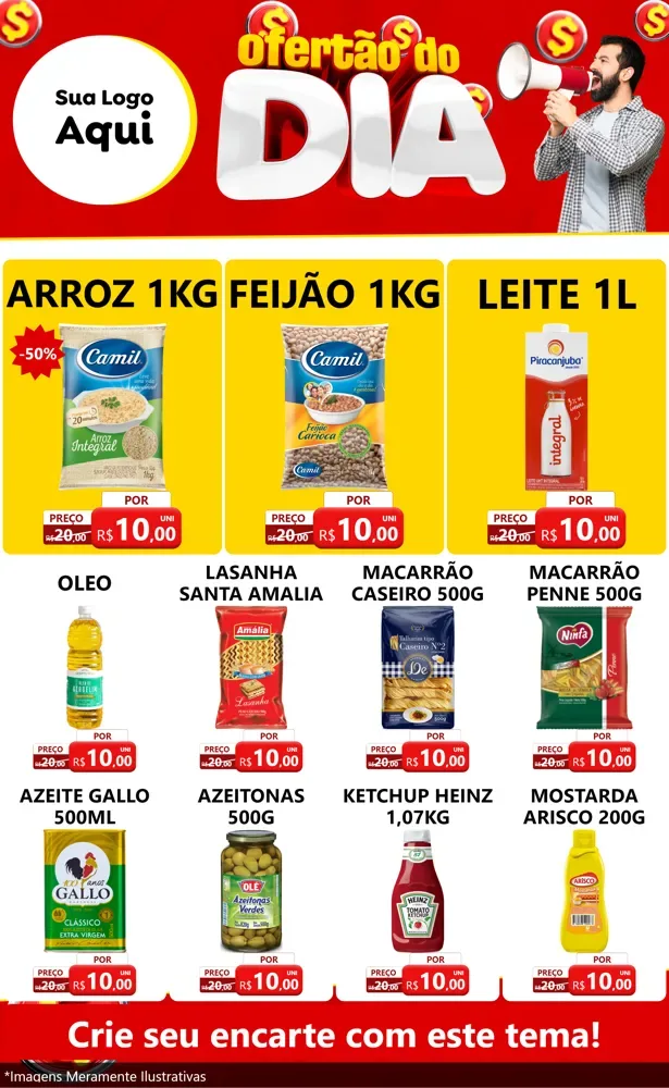 Modelo de Encarte para Encarte Grande com o tema Ofertão do dia para Supermercado