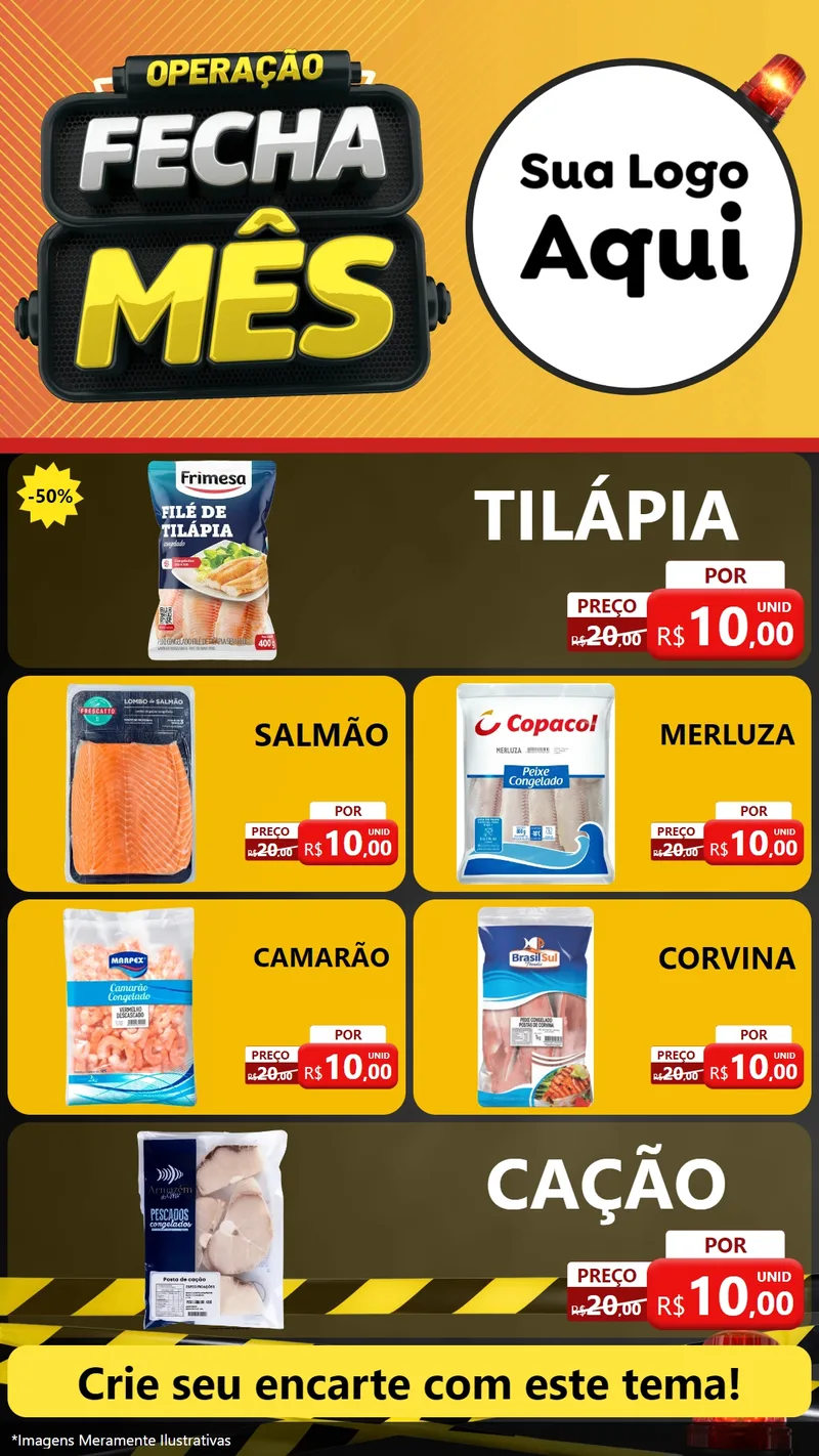 Modelo de TV para TV Vertical com o tema Operação Fecha Mês para Peixaria